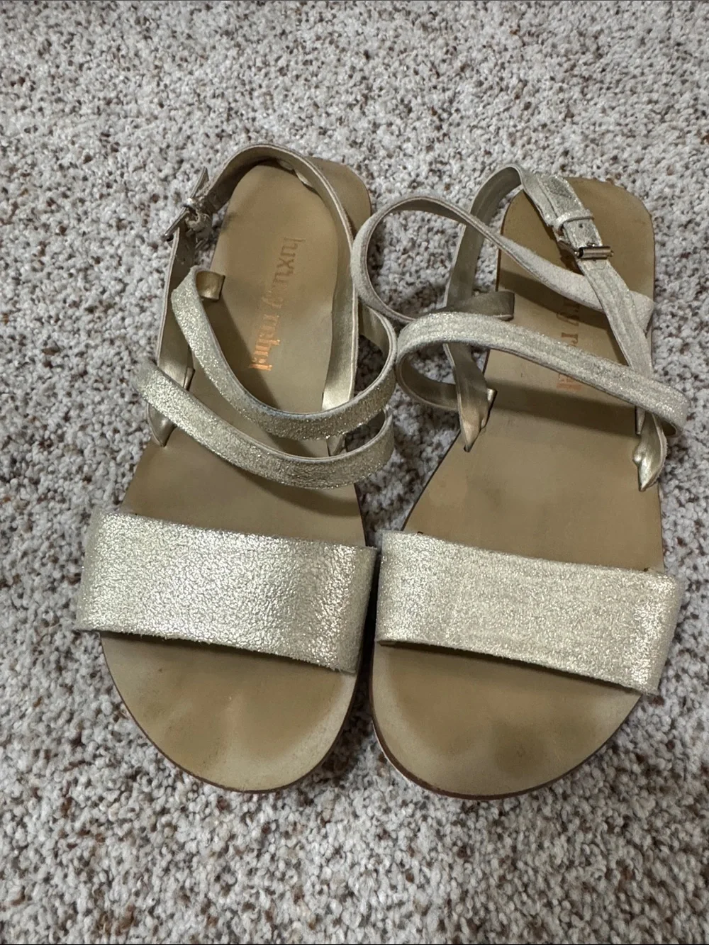 luxury rebel Leather Metallic Gold Strappy Flat Sandals